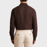 Reiss Ruban Linen Cutaway-Collar Shirt in Dark Brown