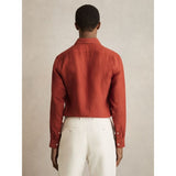 Reiss Ruban Linen Cutaway-Collar Shirt In Paprika Red