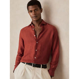 Reiss Ruban Linen Cutaway-Collar Shirt In Paprika Red
