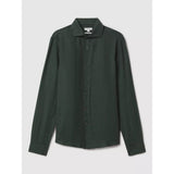 Reiss Ruban Regular Fit Linen Shirt In Dark Green