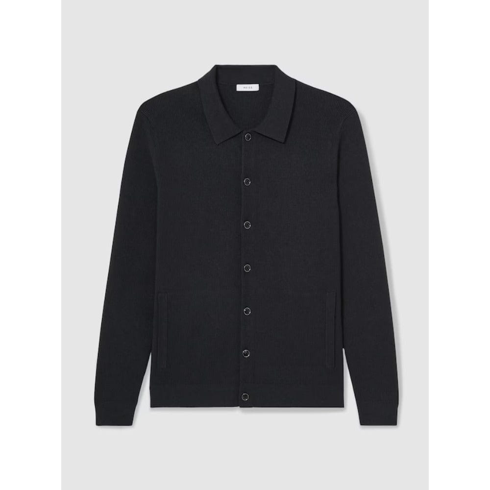 Reiss Saint Fine-Ribbed Button-Through Cardigan In Navy