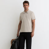 Reiss Short Sleeve Interlock Half Zip Polo Stone