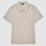 Reiss Short Sleeve Interlock Half Zip Polo Stone