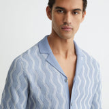 Reiss Short Sleeve Wave Stripe Cuban Soft Shirt Blue
