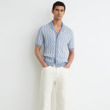 Reiss Short Sleeve Wave Stripe Cuban Soft Shirt Blue
