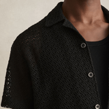 Reiss Sterling Crochet Cuban-Collar Shirt in Black