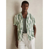 Reiss Taro Printed Textured Cuban-Collar Shirt In Sage Green