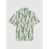 Reiss Taro Printed Textured Cuban-Collar Shirt In Sage Green