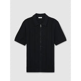 Reiss Tay Pointelle-Knit Zip-Through Shirt in Navy