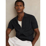 Reiss Tay Pointelle-Knit Zip-Through Shirt in Navy