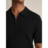 Reiss Textured Half-Zip Polo Shirt in Black