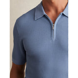 Reiss Textured Half-Zip Polo Shirt in Blue