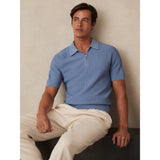Reiss Textured Half-Zip Polo Shirt in Blue
