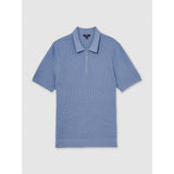 Reiss Textured Half-Zip Polo Shirt in Blue