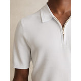 Reiss Textured Half-Zip Polo Shirt in White