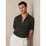 Reiss Thames Textured Knit Button-Through Shirt in Dark Green