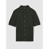 Reiss Thames Textured Knit Button-Through Shirt in Dark Green