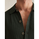 Reiss Thames Textured Knit Button-Through Shirt in Dark Green