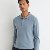 Reiss Trafford Merino Wool Long-Sleeve Polo Shirt In Armour Blue