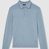 Reiss Trafford Merino Wool Long-Sleeve Polo Shirt In Armour Blue