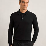 Reiss Trafford Merino Wool Long-Sleeve Polo Shirt in Black