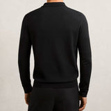 Reiss Trafford Merino Wool Long-Sleeve Polo Shirt in Black