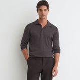 Reiss Trafford Merino Wool Long-Sleeve Polo Shirt In Dark Wicker Brown