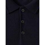 Reiss Trafford Merino Wool Long-Sleeve Polo Shirt In Navy