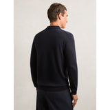 Reiss Trafford Merino Wool Long-Sleeve Polo Shirt In Navy