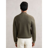 Reiss Tuscano Half-Zip Cable Knit Jumper With Wool in Khaki Green