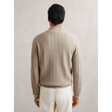 Reiss Tuscano Half-Zip Cable Knit Jumper With Wool in Oatmeal Brown