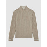 Reiss Tuscano Half-Zip Cable Knit Jumper With Wool in Oatmeal Brown