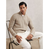 Reiss Tuscano Half-Zip Cable Knit Jumper With Wool in Oatmeal Brown