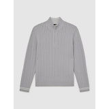 Reiss Tuscano Half-Zip Cable Knit Jumper With Wool in Soft Blue