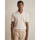 Reiss Tyne Open Collar Knit Polo Shirt In Oatmeal Melange