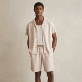 Reiss Warwick Textured-Knit Cuban-Collar Shirt in Champagne