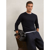 Reiss Wessex Merino Wool Crew Neck Jumper in Navy