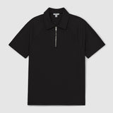 Reiss Winston Textured Raglan Half-Zip Polo Shirt in Black
