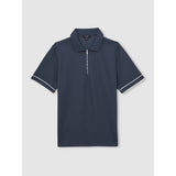 Reiss Zain Textured Half-Zip Tipped Polo Shirt in Airforce Blue
