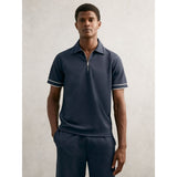 Reiss Zain Textured Half-Zip Tipped Polo Shirt in Airforce Blue