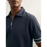 Reiss Zain Textured Half-Zip Tipped Polo Shirt in Airforce Blue