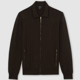 Reiss Zip Through Cardigan In Chocolate