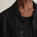 Reiss Warwick Textured-Knit Cuban-Collar Shirt in Black