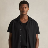 Reiss Warwick Textured-Knit Cuban-Collar Shirt in Black