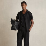 Reiss Warwick Textured-Knit Cuban-Collar Shirt in Black