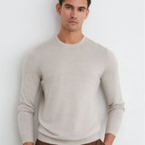 Wessex Merino Wool Crew-Neck Jumper In Stone Mouline