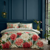 RHS Rose Garden 200 Thread Count Cotton Reversible Super King Duvet Cover Set with Pillowcases Green