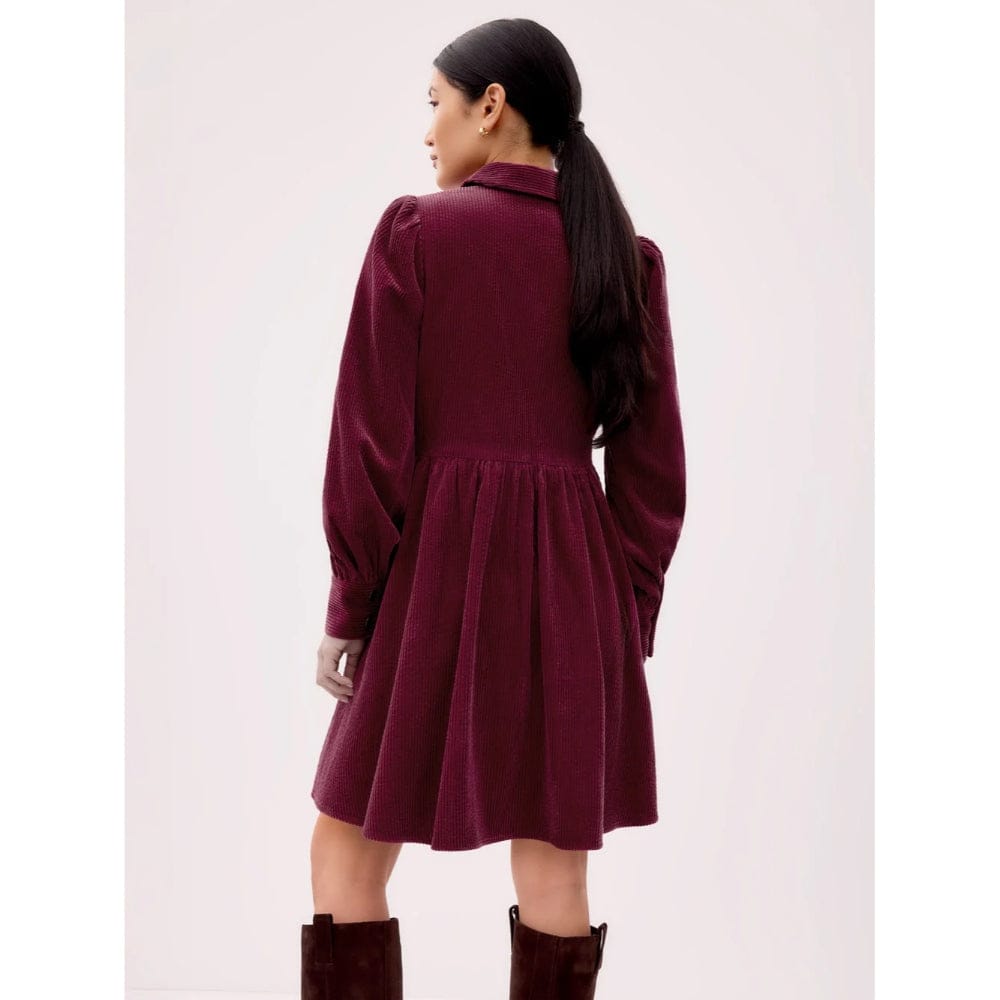 Ro&Zo Burgundy Cord Zip Front Mini Dress