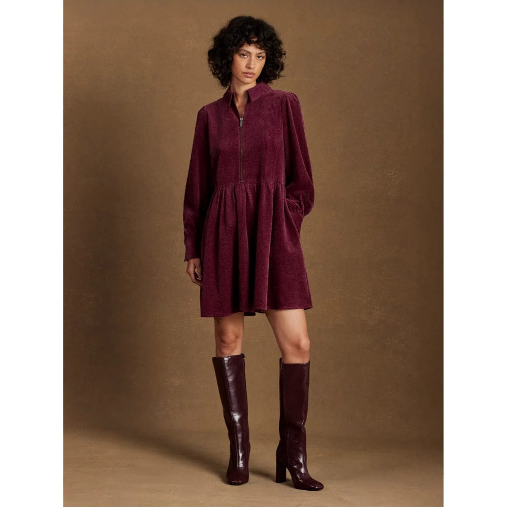 Ro&Zo Burgundy Cord Zip Front Mini Dress