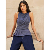 Ro&Zo Blue Sparkle Drape-Front Top